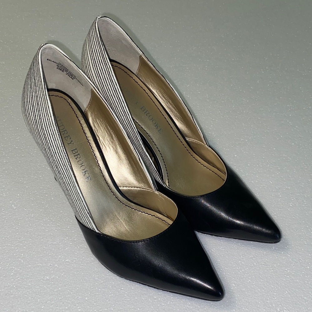 Audrey Brooke SIRE Striped Black and White Heels